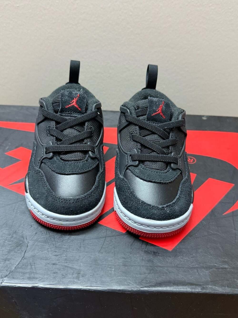 Jordan Baby Stadium 90s Size 5 Black Red Suede Leather